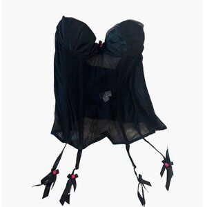 Jezebel Strapless Corset Women's Size 34B Black with Pink Rosettes Excellent con